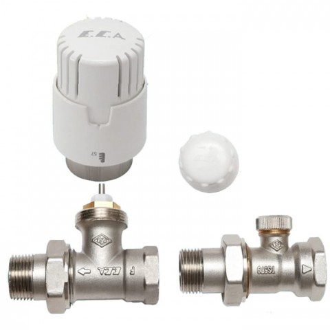 Комплект E.C.A. 1/2"х1/2" прямий з термоголовкою